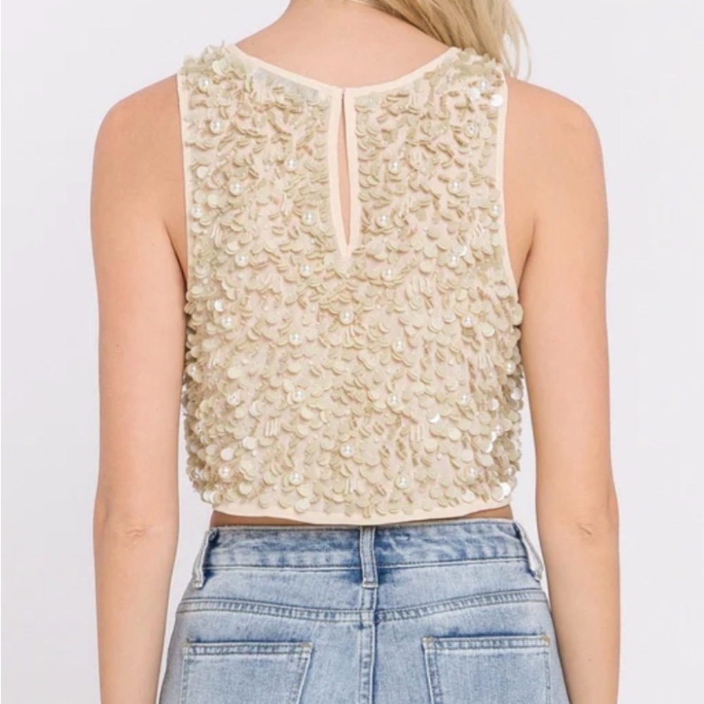 Endless Rose Ivory Sequin Crop Tank Top - Picture 2 of 6